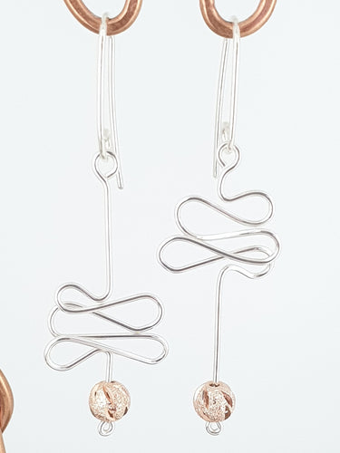 SSHME017 SS Wavy Earrings with Rose Gold